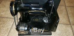 Vtg Antique Singer Portable Electric Sewing Machine 221-1 Case Attachment Lot