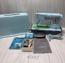 Vtg Blue Singer ZigZag Sewing Machine Model 348 w Accessories Manual Style-Mate