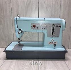 Vtg Blue Singer ZigZag Sewing Machine Model 348 w Accessories Manual Style-Mate