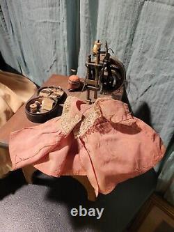 WOW! Antique Miniature Sewing Machine Scene Folk Art mohair teddy Bear Scene