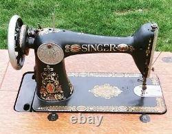 1910 Antique Singer Machine À Coudre Avec Armoire Main Crank Treadle Fonte