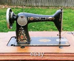 1910 Antique Singer Machine À Coudre Avec Armoire Main Crank Treadle Fonte