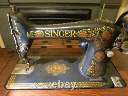 1923 Singer Model 66 Red Eye Electric Sewing Machine 7-drawer Cabinet+attachment