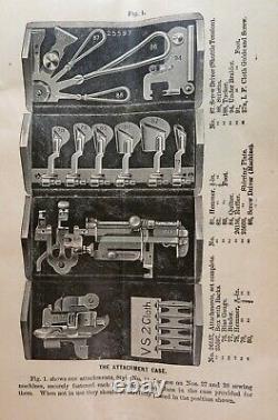 Ancienne machine à coudre Singer de 1889 en chêne restauré : boîte à accessoires + accessoires COMPLET