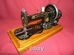 Antique 1888 Singer 12 Hand Crank Sewing Machine Withshuttle, Bobbin Bentwood Case