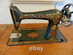 Antique 1910 Singer #66-1 Treadle Sewing Machine With Cabinet Manual & Attachments