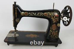 Antique 1916 Singer Red Eye Model 66 Treadle Sewing Machine + Ceinture Seulement Fonctionne
