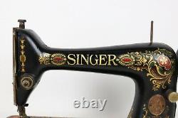 Antique 1916 Singer Red Eye Model 66 Treadle Sewing Machine + Ceinture Seulement Fonctionne