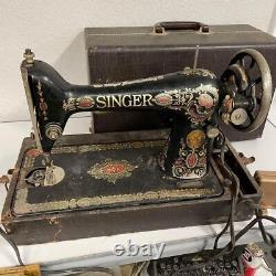Antique 1923 Singer Red Eye Sewing Machine W Case Modèle 66 Lire La Description Hn