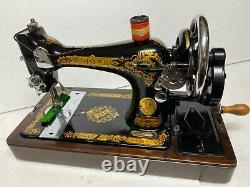 Antique Original Singer 128k Cast Iron Hand Crank Machine À Coudre & Carry Case