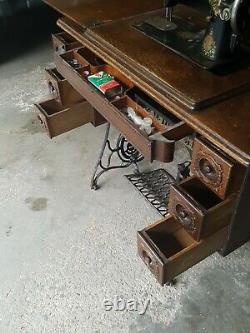 Antique Singer 1917 Machine À Coudre 7 Tiroirs Électriques Intégrés