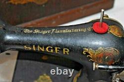 Antique Singer 27 Bt7 1919 Machine À Coudre Électrique En Bentwood Case W Key Works