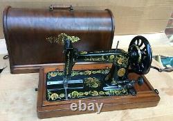 Antique Singer 48k Machine À Coudre Avec Boîtier Et Ottoman Oeillets Décals 1903