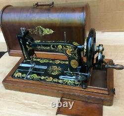 Antique Singer 48k Machine À Coudre Avec Boîtier Et Ottoman Oeillets Décals 1903