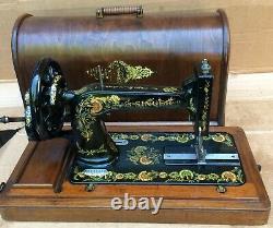 Antique Singer 48k Machine À Coudre Avec Boîtier Et Ottoman Oeillets Décals 1903