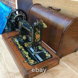 Antique Singer 48k Machine À Coudre Avec Boîtier Et Ottoman Oeillets Décals 1903