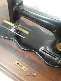 Antique Singer Machine À Coudre Fiddle Base Modèle 12 + Plateau En Bois (q239)p2