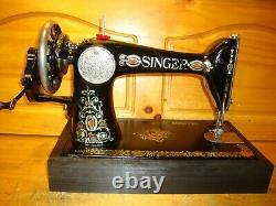 Antique Singer Machine À Coudre Modèle 66 Red Eye, Manivelle De Main, Cuir, Desservi