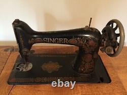 Antique Singer Machine À Coudre Modèle 66 Vintage Mfg. 1919 Tiger Oak Cabinet