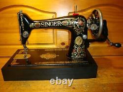Antique Singer Machine À Coudre Modèle 66 Yeux Rouges, Crane De Main, Cuir, Serviced