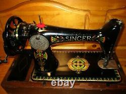 Antique Singer Machine À Coudre Modèle 66k'lotus', Hand Crane, Serviced