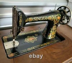 Antique Singer Red Eye No 66 Treadle Sewing Machine Cabinet D'origine