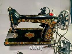 Antique Singer Sewing Machine 1920 Red Eye Working With Light Beautiful Enamel