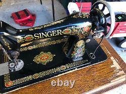 Antique Singer Treadle Machine À Coudre Yeux Rouges #g3471169 Dans La Cabine De Chêne # 66-1 -1914