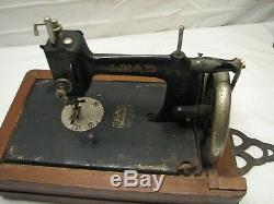 Crank Plomb Antique Rare Main Machine À Coudre Victorienne Withwooden Cas Japon