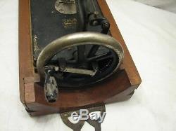 Crank Plomb Antique Rare Main Machine À Coudre Victorienne Withwooden Cas Japon