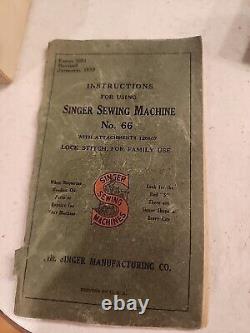 MANUEL D'INSTRUCTIONS DE LA MACHINE À COUDRE ANTIQUE SINGER #66 DE 1916 AVEC UN S ROUGE SUR LE DEVANT