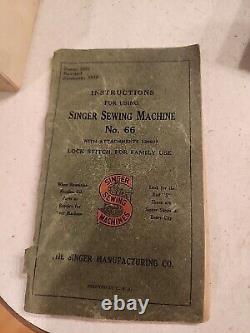 MANUEL D'INSTRUCTIONS DE LA MACHINE À COUDRE ANTIQUE SINGER #66 DE 1916 AVEC UN S ROUGE SUR LE DEVANT