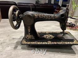 Machine à coudre Singer 15 de 1903 non restaurée avec rare décalque de faisan