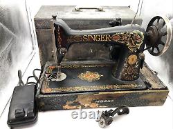 Machine à coudre Singer 66 antique à pédale avec tête à œil rouge, robuste, fonctionne! LIRE