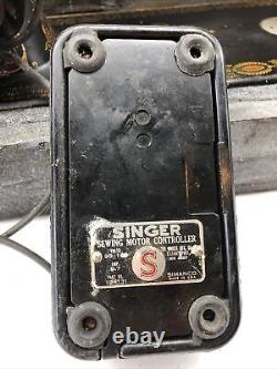 Machine à coudre Singer 66 antique à pédale avec tête à œil rouge, robuste, fonctionne! LIRE