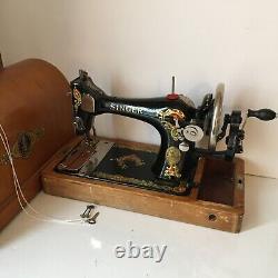 Machine à coudre Singer La Vencedora 28-3 avec manivelle et boîte en bois courbé Sew A+