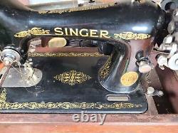 Machine à coudre antique Singer 99-13 de 1925 avec étui, livre, pièces supplémentaires et pied de levier