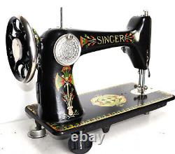 Machine à coudre décorative vintage SINGER 66K Lotus antique avec des décors rares, révisée.