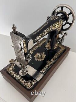 Magnifique machine à coudre Singer 27 Pheasant de 1904, tête à pédale entièrement testée Antique