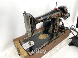 Serviced Antique Vtg Singer 66 Red Eye Sewing Machine Denim En Cuir Lourd