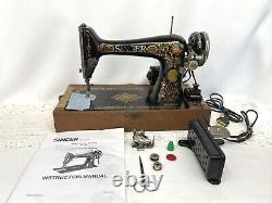 Serviced Antique Vtg Singer 66 Red Eye Sewing Machine Denim En Cuir Lourd