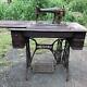 Vintage Antique Singer Red Eye Treadle Sewing Machine Table Cabinet Cast Iron