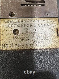 Vintage Wheeler & Wilson D9 Singer Treadle Machine À Coudre 1890s Tourne Librement