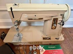 Voir la vidéo ! Fonctionne ! Machine à coudre SINGER modèle 404A vintage des années 1950 & ACCESSOIRES 404 A